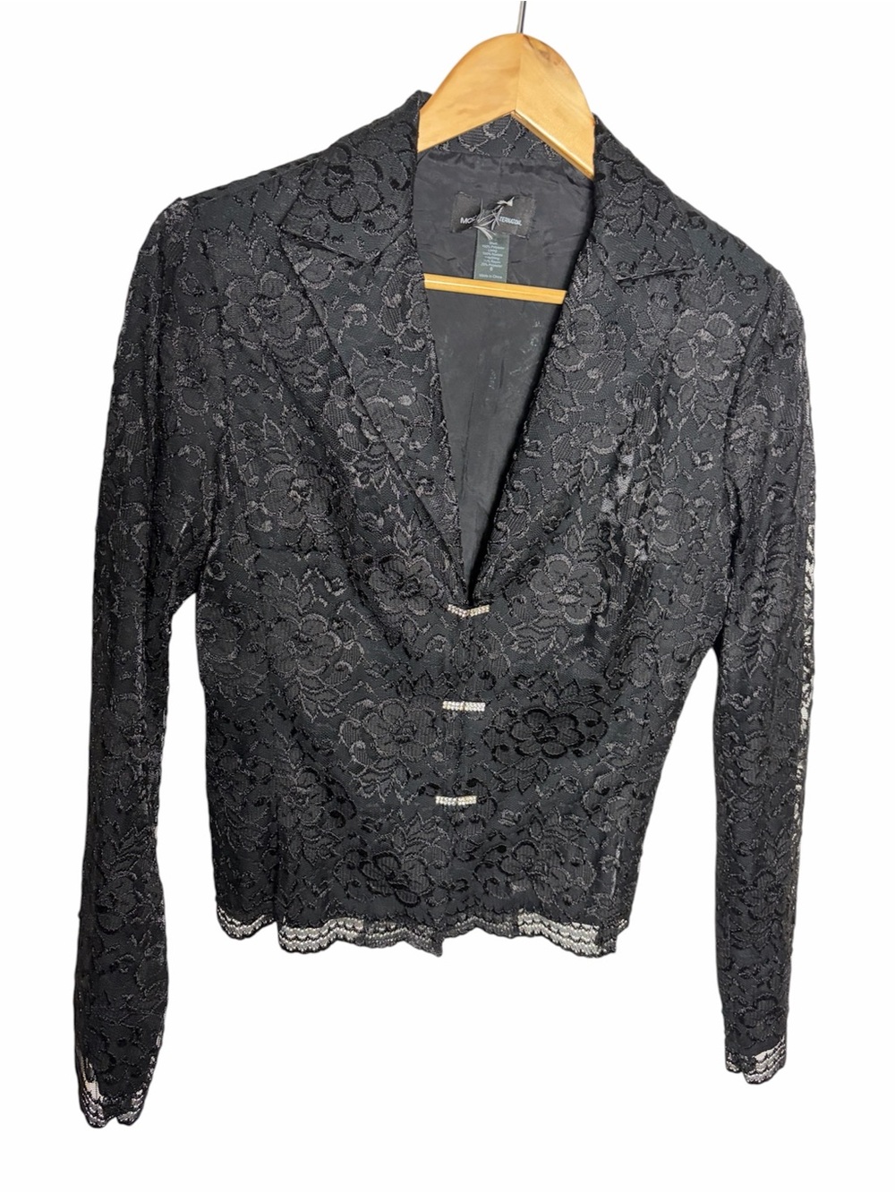 Y2K black goth vampire lace blazer jacket with rhinestone closure size 8